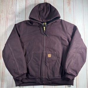 Vintage Carhartt J130 DWN Wine Men’s XXL Full Zip Hooded Active Bomber Jacket